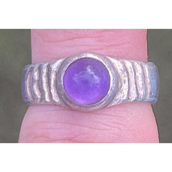 Vintage Sterling Silver Ring 925 Size 6.5 Amethyst Cabochon Band Hallmarked RCK - Picture 5 of 10